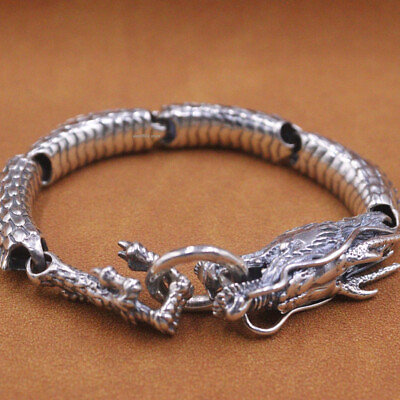 #ad Real 925 Sterling Silver Women Men 10mm Dragon Head Link Bracelet 7.67inchL $166.05