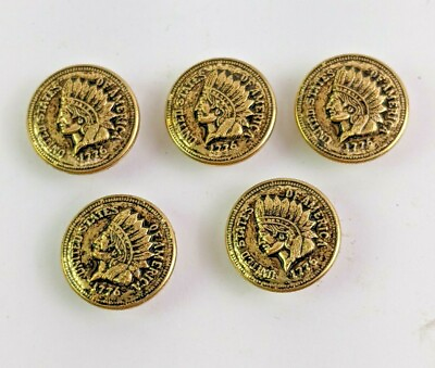 #ad CLASSIC INDIAN HEAD PENNY 1776 Metal BUTTONS CONCHOS 17mm Gold Lot of 5 $5.95