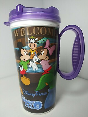 #ad 2015 Walt Disney Parks Rapid Fill Refillable Whirley Travel Mug Cup Purple Lid $16.99