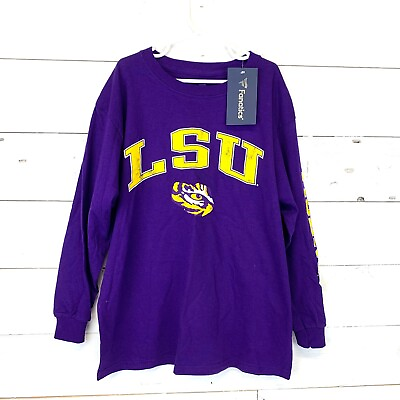 #ad LSU Tigers T Shirt Mens Size M Medium Long Sleeve Purple Yellow Cotton Fanatics $14.99
