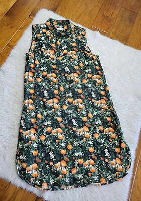 #ad Equipment Femme Silk Shirt Dress Sleeveless Orange Fruit Tree Print Button $39.99