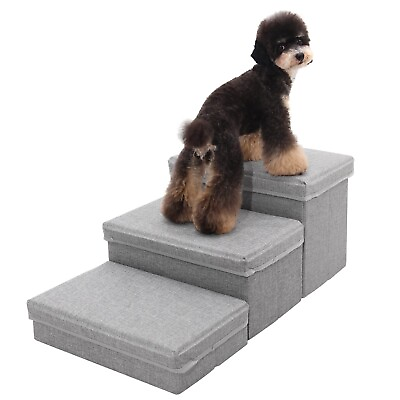 #ad Foldable Pet Ramp Stairs 2 3 Steps Dog Ladder for High Bed Storage Ulility Box $26.99