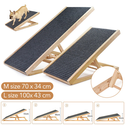 #ad Adjustable Folding Dog Ramp Non slip Wood Cat Pet Ramps Support Frame Bed Couch $50.99