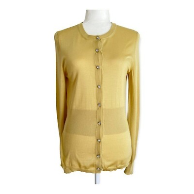 #ad MSRP $975 Dolce amp; Gabbana Mustard Yellow Jewel Button Cardigan Size Medium $225.00