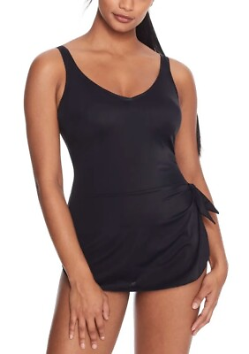 #ad Roxanne BLACK Solids V Neck Sarong One Piece Swimsuit US 36D UK 36D $52.00
