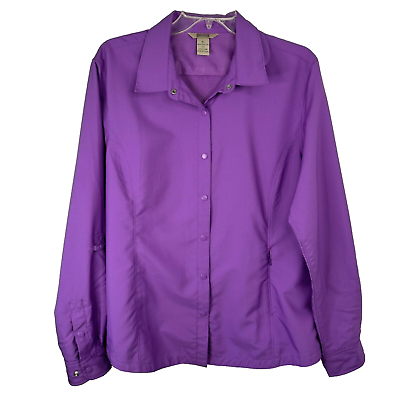 #ad Duluth Trading Company Coolplus Purple Sleeve Roll Tab Snap Front Women#x27;s XL EUC $14.69