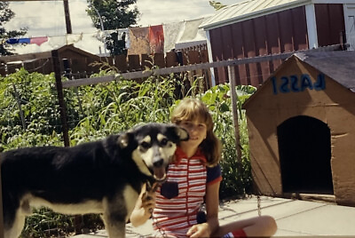 Vintage Photo Slide 1979 Girl Posed Dog Outside $9.99
