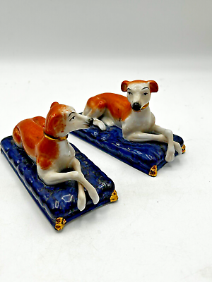 #ad Pair of Vintage Fitz amp; Floyd Whippet Dog on Pillow glass figurines $69.00