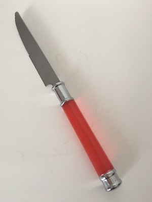 #ad Stainless RED Cylinder Plastic Handle Silver Tip DINNER KNIFE 9quot; $3.74