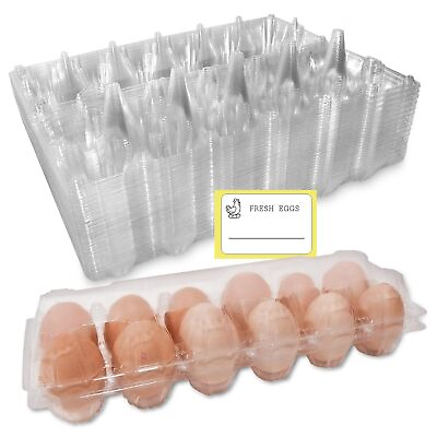 #ad Large Plastic Egg Cartons 30 Packs with Sticker Labels for 12 Eggs Cheap Bul... $23.87