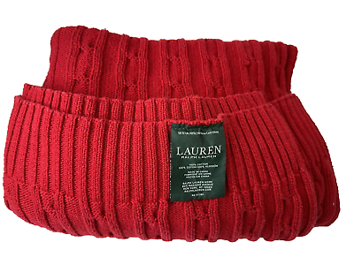 #ad Lauren Ralph Lauren Blanket Red Classic Cable Knit 100% Cotton Throw lap 50 x 70 $45.00
