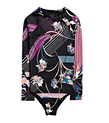 #ad Roxy Pop Surf Long Sleeve One Piece True Black Pop Flowers Women#x27;s Swimsuit MD $90.00