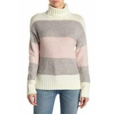 #ad Olivia Sky Turtleneck Sweater Top L Striped Colorblock Ivory Combo NEW Tag B12 $22.99