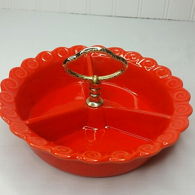 #ad California Pottery USA Orange Speckled Divided Relish Condiment Candy Dish 267 $13.99
