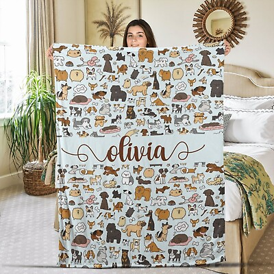 #ad Personalized Dog Blanket Cute Dogs Blanket Custom Name Soft Cozy Sherpa Fleece $53.98