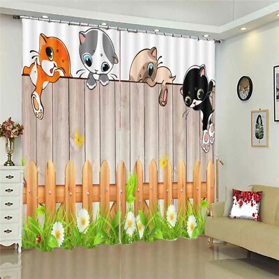 Orange Fence Dog Line 3D Curtain Blockout Photo Printing Curtains Drape Fabric AU $329.99