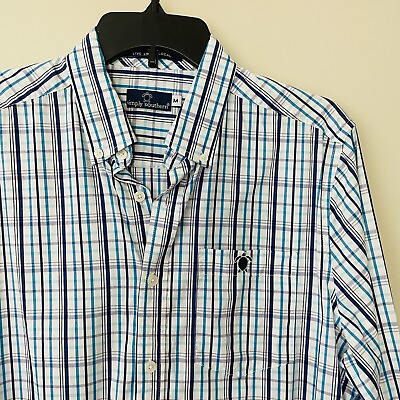 #ad Simply Southern M Shirt Mens Plaid Blue White Button Front Long Sleeve Preppy $11.99