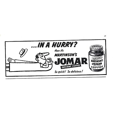 #ad Martinson Jomar Instant Coffee 1950s Vintage Print Ad $9.50