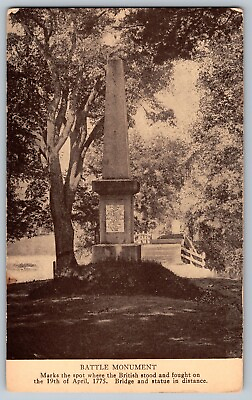 #ad Concord Massachusetts MA Historical Battle Monument Vintage Postcard $6.99