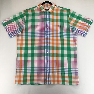#ad POLO RALPH LAUREN Men#x27;s Shirt Size XLT Tall Linen Plaid Multicolor Short Sleeve $69.99