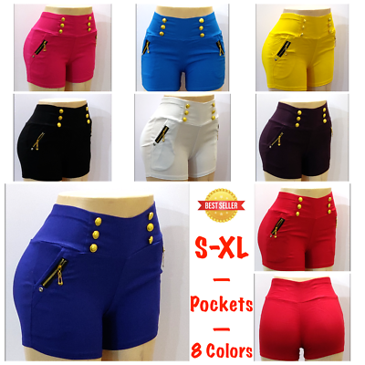 #ad Women#x27;s Stretchy Cotton Solid Colored Short Shorts S XL $9.99