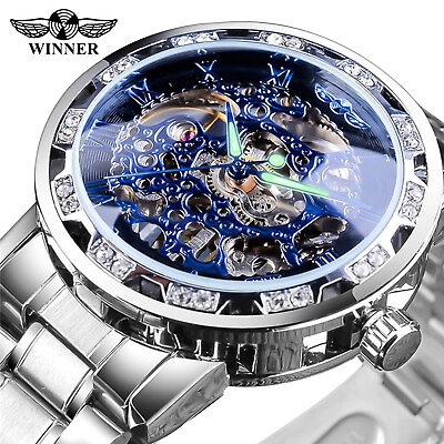 Luxury Men#x27;s Automatic Mechanical Stainless Steel Watch Business Hollow Skeleton $22.48