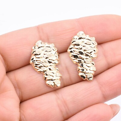 #ad 1quot; Large Textured Nugget Stud Earrings Real 10K Yellow Gold $263.99