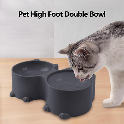 #ad Pet Double Feeder Bowl Tilted Elevated Car Dog Water Food Feeding Bowl $13.10