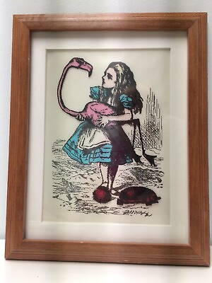 #ad Alice with Flamingo Croquet scene Alice in Wonderland 3D picture Wolfiewocky $18.00