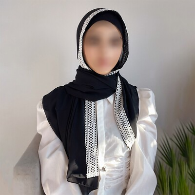 #ad Women Lace Chiffon Scarf Muslim Headscarf Long Hijab Head Wrap Scarves Shawls $11.68