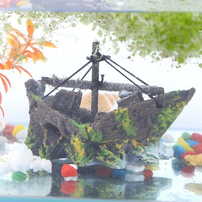 #ad Artificial Resin Water Aquarium Ornament Boat Aquarium Fish Tank Landscaping $16.49
