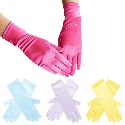 #ad 4 Pairs of Satin Princess Gloves For Little Girls Dress Up Costumes 4 Colors $10.99