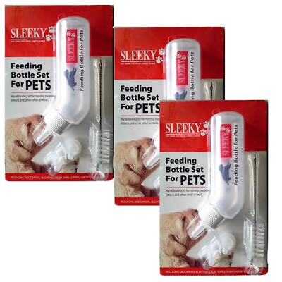 #ad Milk Bottle Sleeky Puppy Feeding Small Animal Brush Nipple Hand Nurser Kit 3 Set $39.89