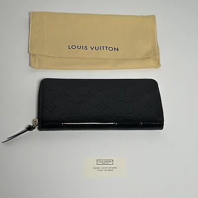 #ad Louis Vuitton Black Monogram Vernis Leather Clemence Wallet CA1106 Zip Around $399.96