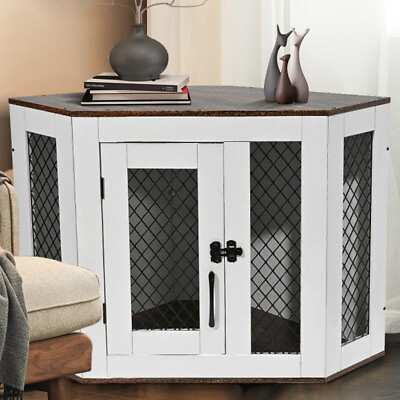 Modern Wooden Corner Dog Kennel Dog Crate End Table Furniture Large Cage Indoor $127.26
