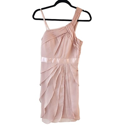 #ad Adrianna Papell Pastel Pink One Shoulder Chiffon Ruffle Bridesmaids Dress Size 4 $32.00
