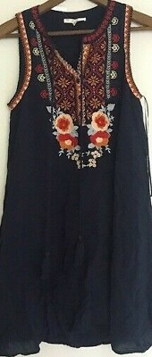 #ad new andree by unit johnny embroidered navy dress L $44.99