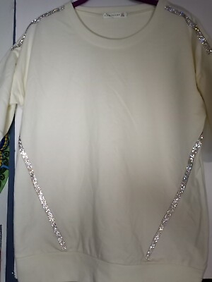 #ad WOMENS IVORY TOP WITH CRYSTAL LIKE ACCENTS Sz LG $6.99