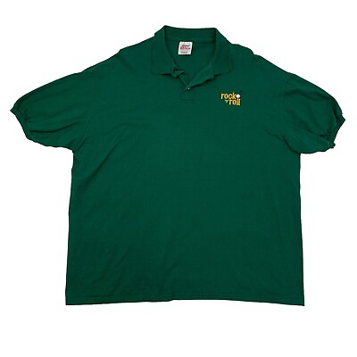 #ad Vintage Rock n Roll Golf Tournament Polo Shirt Men 2XL Forest Green Cotton Hanes $16.95