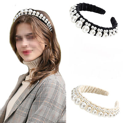 #ad Women#x27;s Velvet Headband Hairband Pearl Hair Band Accessories Prom Wedding Show $7.28