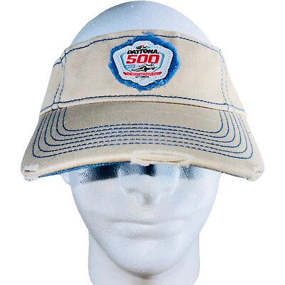 #ad Daytona 500 Distressed Cotton Fanatics Visor NASCAR Florida Khaki Adjustable $11.89
