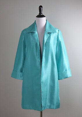 #ad CHICO#x27;S $159 Turquoise Lined Long Jacket Coat Top Size 1 US 8 10 Medium $44.99