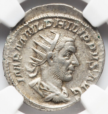 #ad NGC XF Philip I the Arab 244 249 AD Roman Empire Denarius Coin SNAKE SACRIFICE $93.99