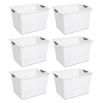 #ad Sterilite Large Deep Durable Ultra Plastic Storage Basket Tote White 6 Pack $35.99