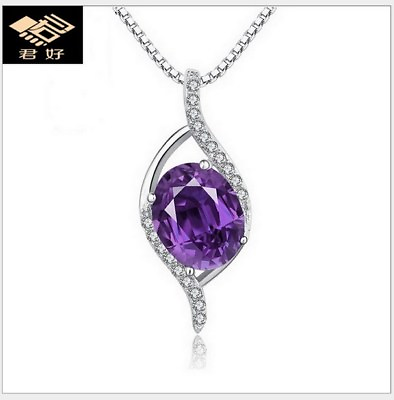 #ad Sterling Silver Necklace Chain Amethyst Cubic Zirconia Heart Purple Pendant K33 $12.95