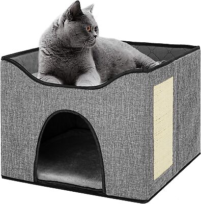 #ad Cat Beds for Indoor Cats Large Cat House for Pet Cave Bed with Scratch Pad ... $30.88