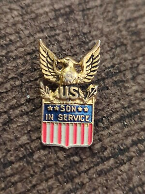 #ad Vintage Coro Sterling “Son In Service” US Metal Eagle Pin Gold Tone $19.95