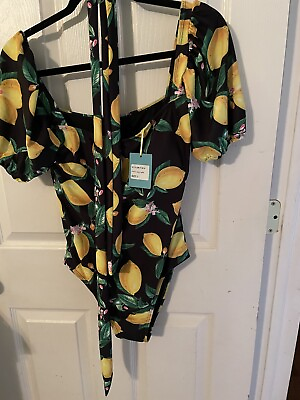 #ad Unbranded Lemon Sleeved Swimsuit With Belt Multicolor Large $45 $24.00