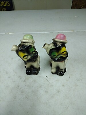 #ad Vintage 7quot; Pair Carnival Chalkware Bonzo Bulldogs W Derby Hats His amp; Hers $59.95