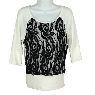 #ad A. Byer floral women size S white black round neck 3 4 dolman sleeve lace blouse $10.19